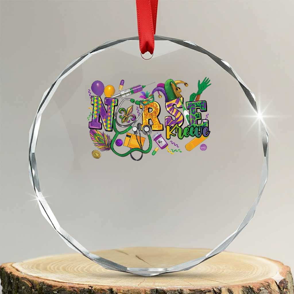 Funny Mardi Gras Nurse Krewe Healthcare Crystal Glass Ornament