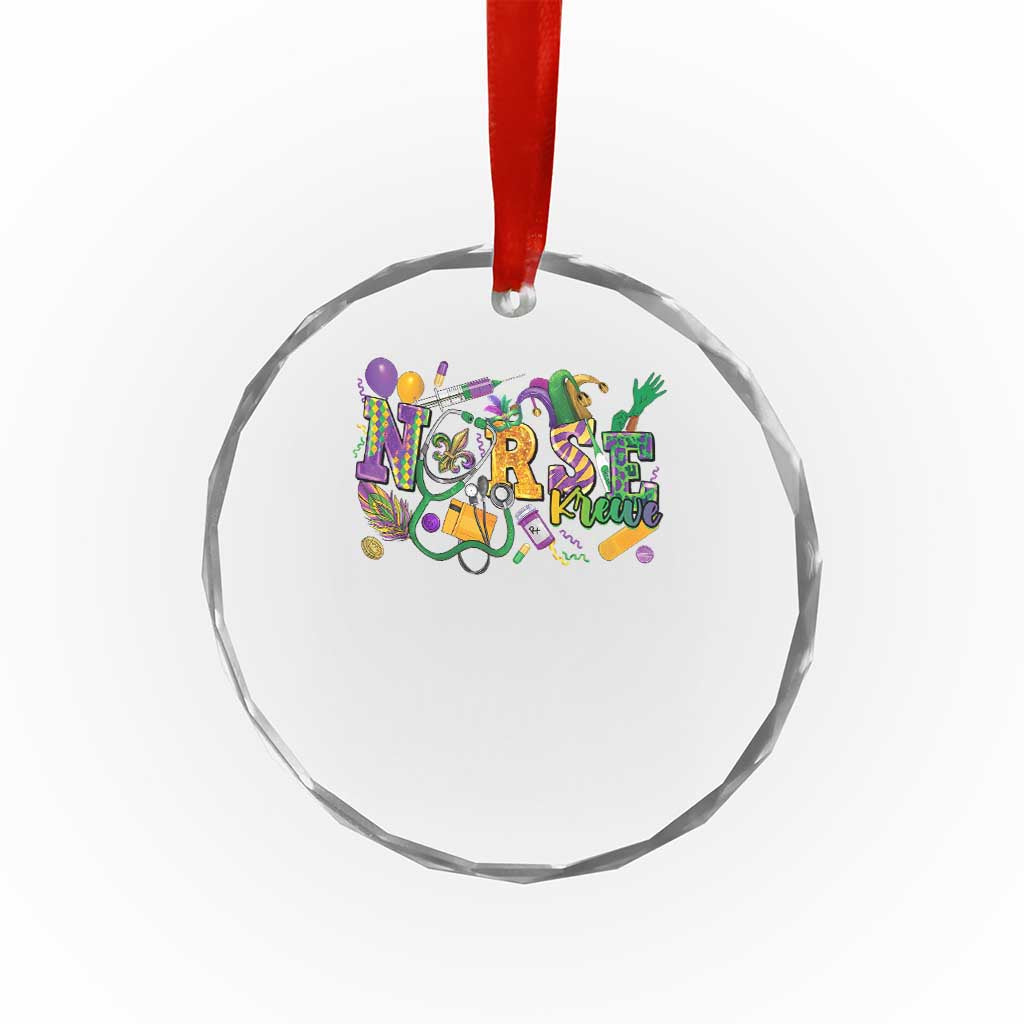 Funny Mardi Gras Nurse Krewe Healthcare Crystal Glass Ornament