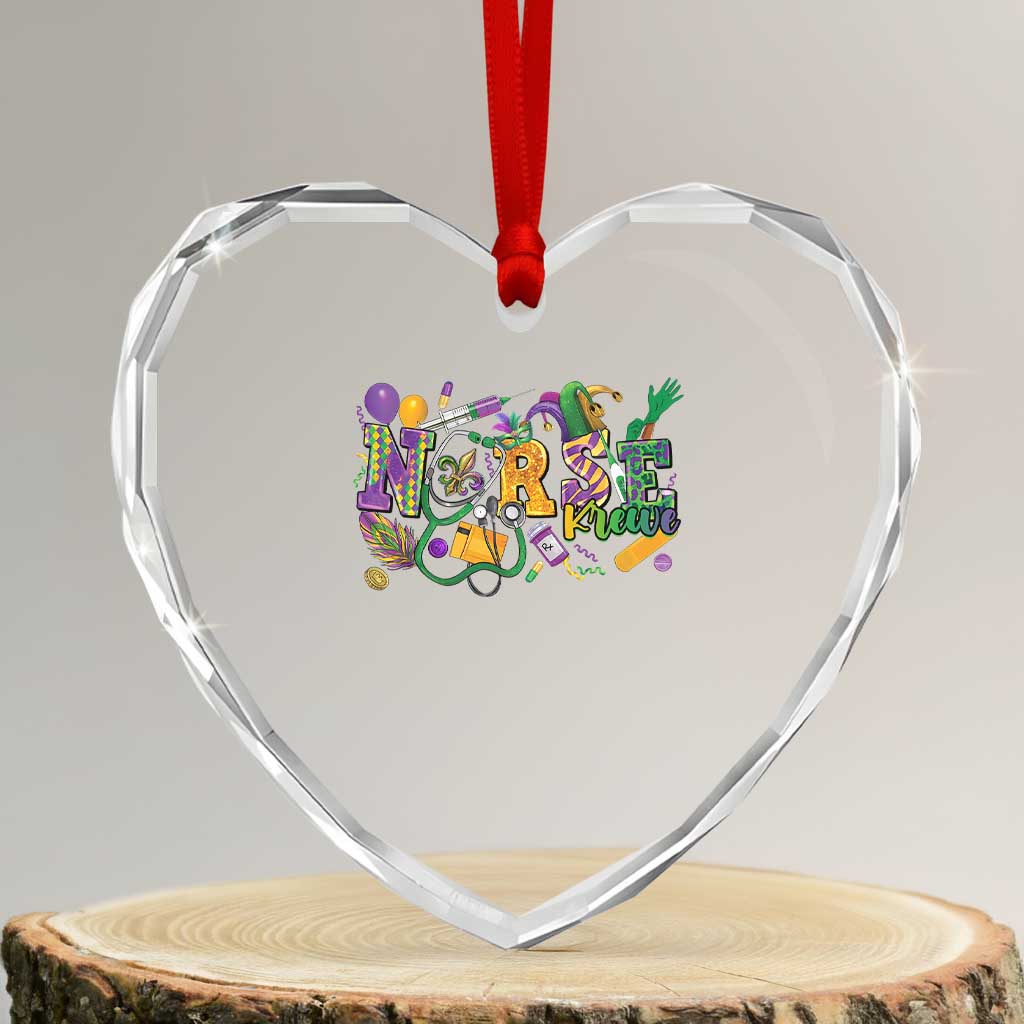 Funny Mardi Gras Nurse Krewe Healthcare Heart Crystal Glass Ornament