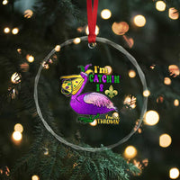 Funny Mardi Gras Pelican Crystal Glass Ornament I'm Catchin' If You're Throwin' Beads Doubloons