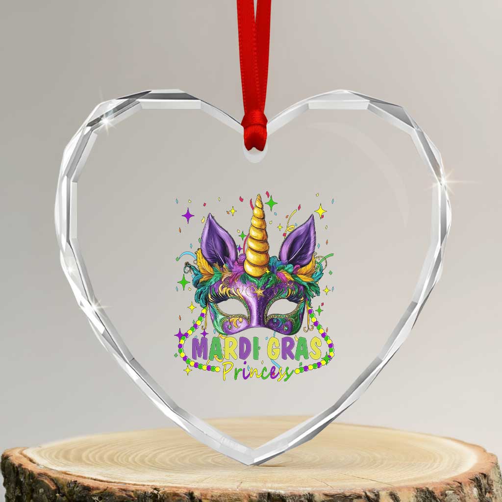 Funny Mardi Gras Princess Heart Crystal Glass Ornament Unicorn Mask Party