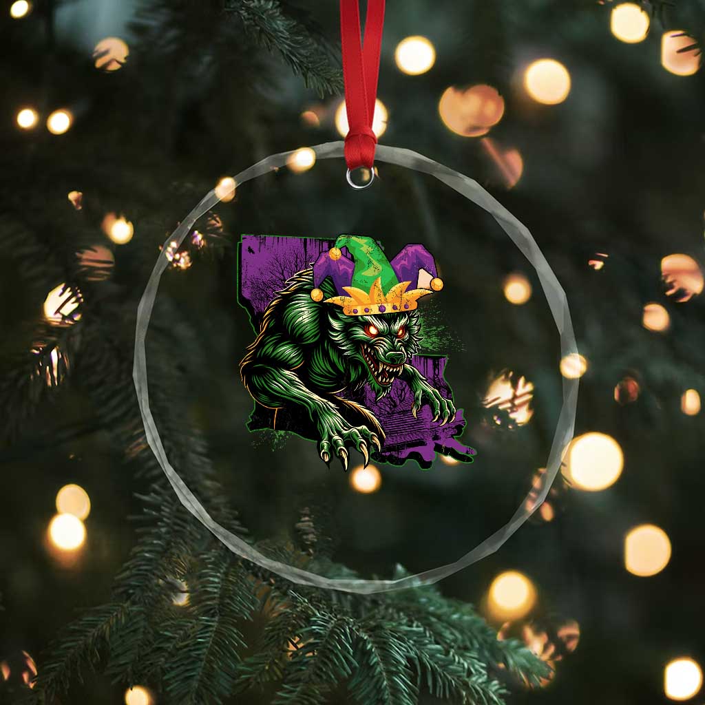 Funny Mardi Gras Rougarou Crystal Glass Ornament Cryptids Of Louisiana Jester Hat