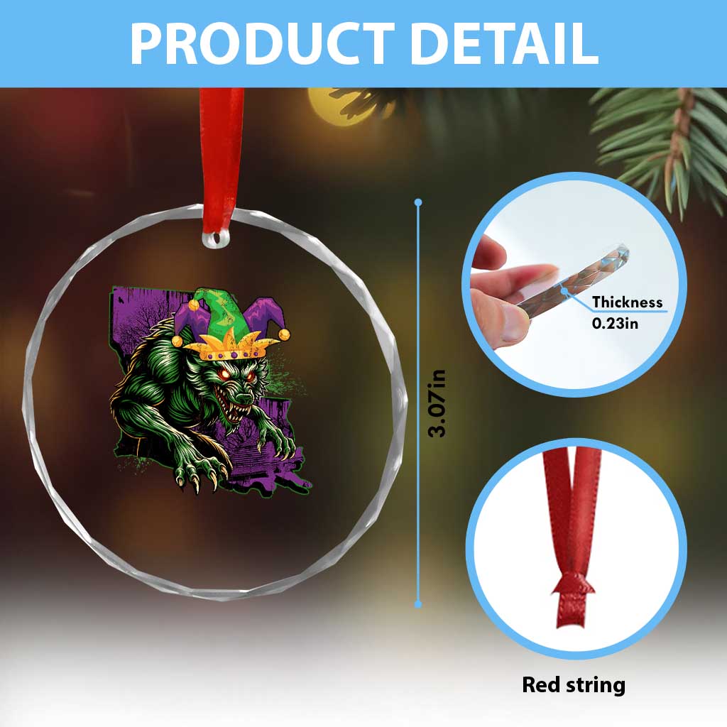Funny Mardi Gras Rougarou Crystal Glass Ornament Cryptids Of Louisiana Jester Hat