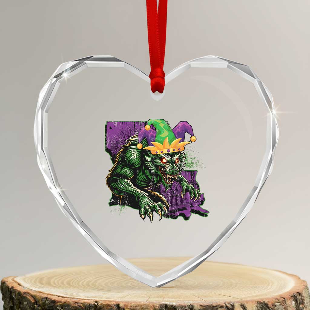 Funny Mardi Gras Rougarou Heart Crystal Glass Ornament Cryptids Of Louisiana Jester Hat