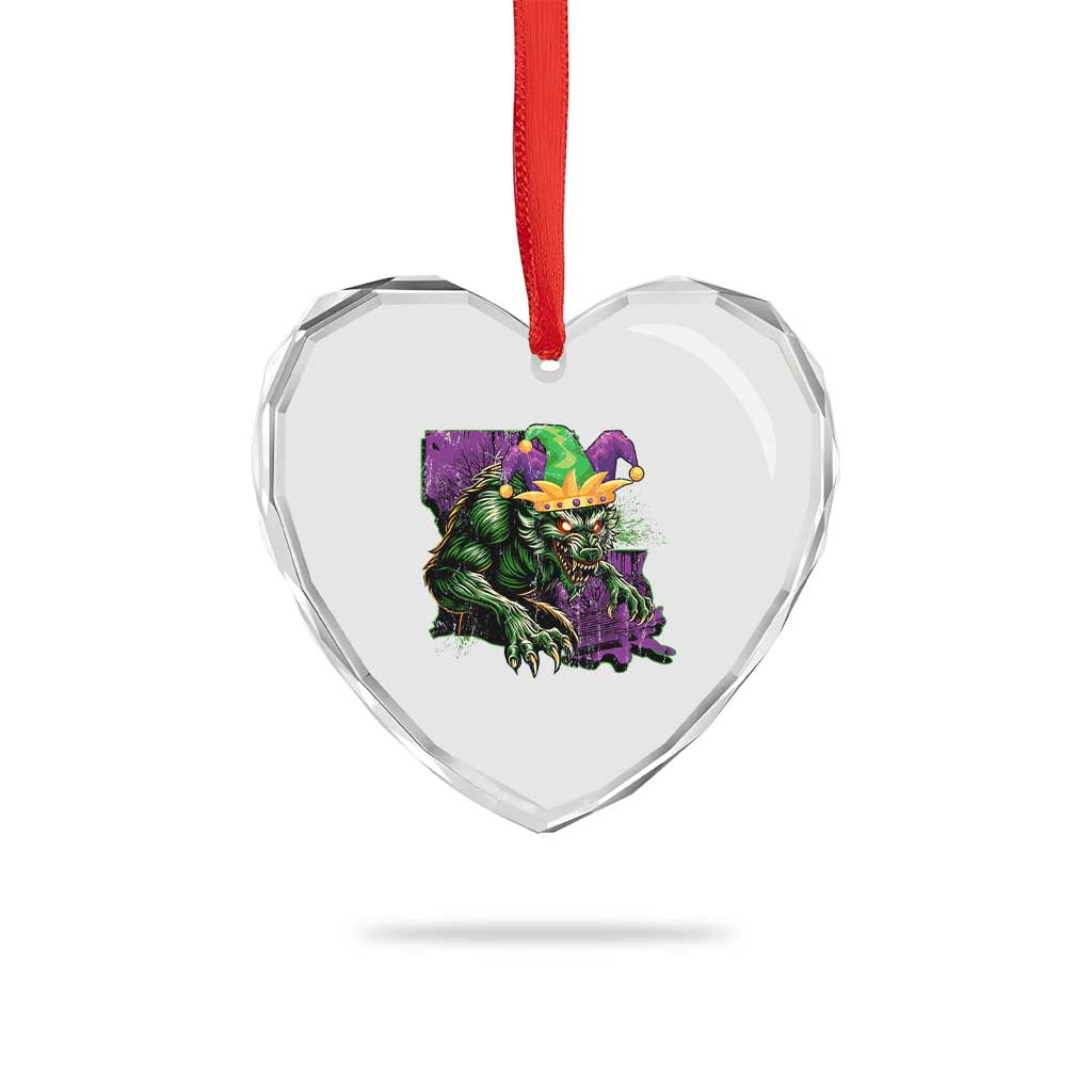 Funny Mardi Gras Rougarou Heart Crystal Glass Ornament Cryptids Of Louisiana Jester Hat