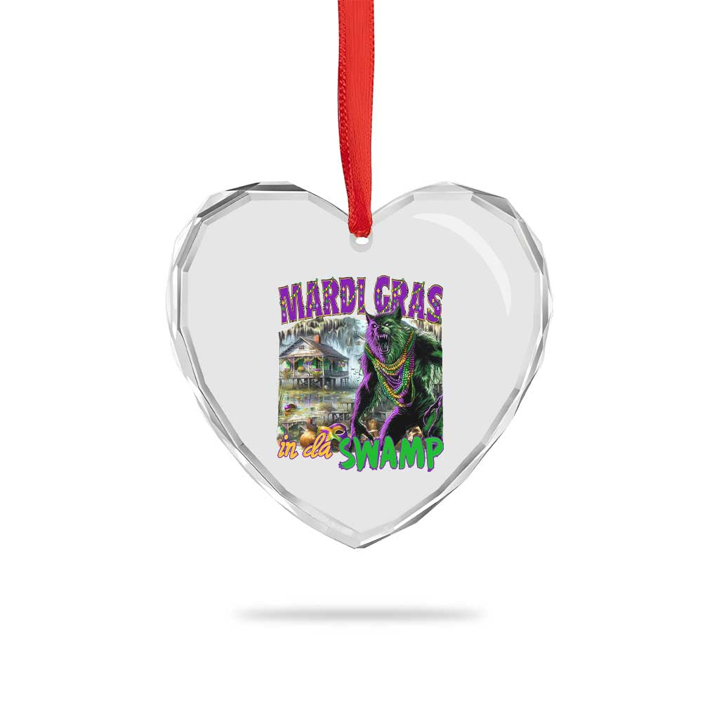 Funny Mardi Gras Rougarou Heart Crystal Glass Ornament Mardi Gras In Da Swamp Cryptids Of Louisiana