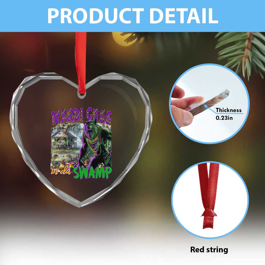 Funny Mardi Gras Rougarou Heart Crystal Glass Ornament Mardi Gras In Da Swamp Cryptids Of Louisiana