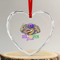 Funny Mardi Gras Six Seven Bruh Heart Crystal Glass Ornament 67 Meme Mardigator Alligator