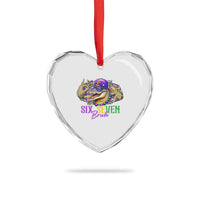 Funny Mardi Gras Six Seven Bruh Heart Crystal Glass Ornament 67 Meme Mardigator Alligator