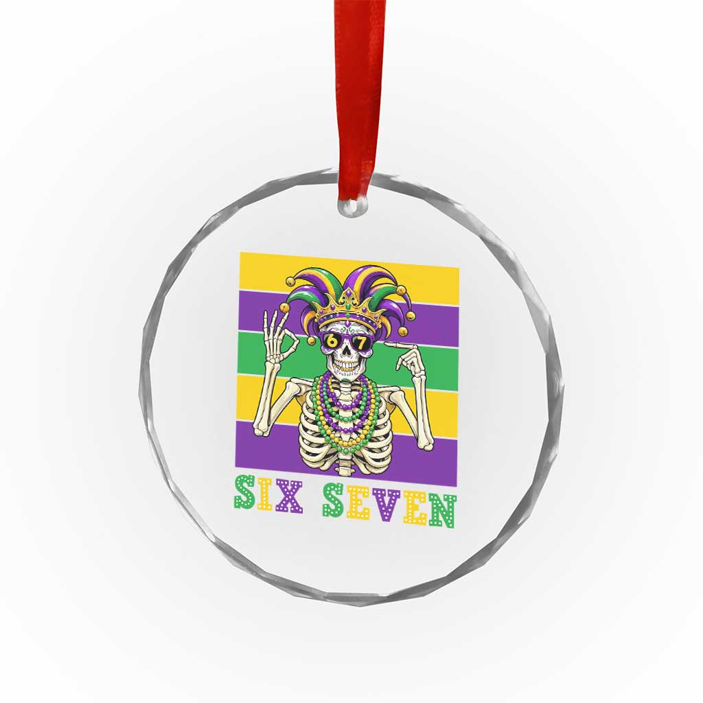 Funny Mardi Gras Skeleton Crystal Glass Ornament Six Seven Meme