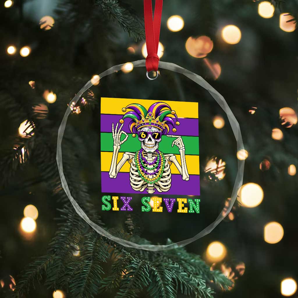 Funny Mardi Gras Skeleton Crystal Glass Ornament Six Seven Meme