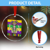 Funny Mardi Gras Skeleton Crystal Glass Ornament Six Seven Meme