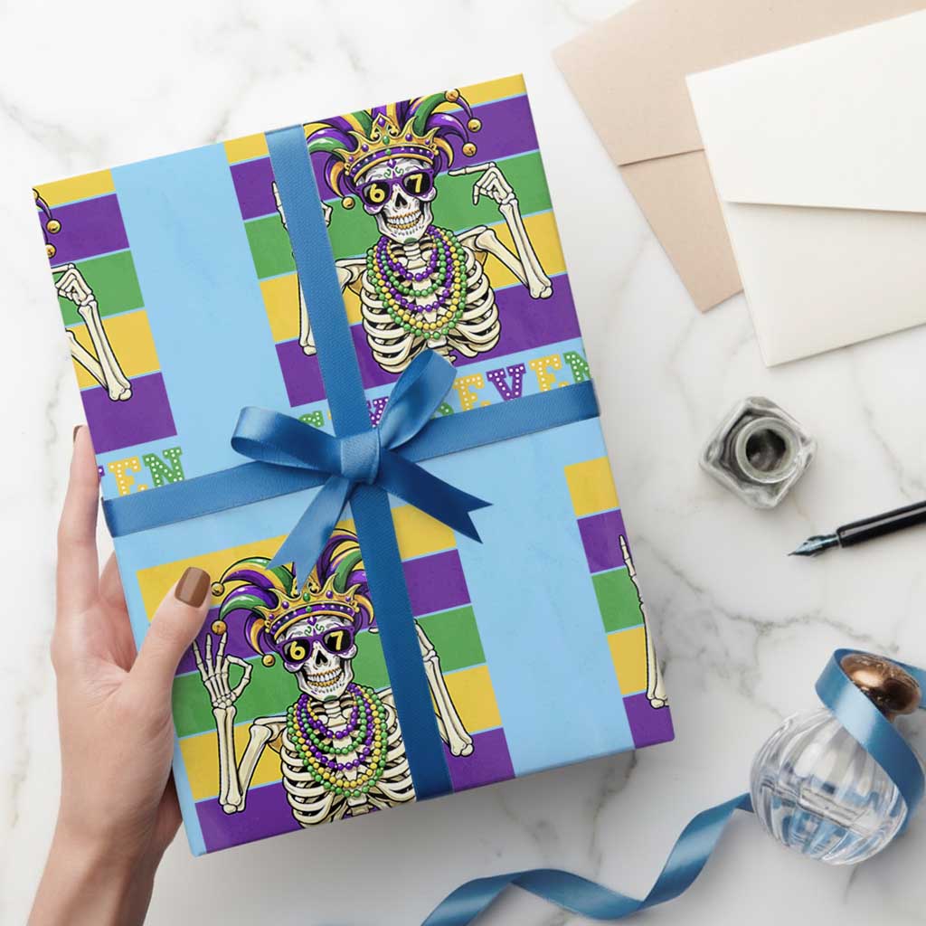 Funny Mardi Gras Skeleton Wrapping Paper Roll Six Seven Meme