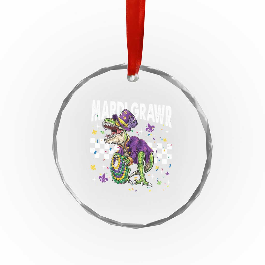 Funny Mardi Gras T-rex Dinosaur Crystal Glass Ornament Mardi Grawr Beads Carnival Party