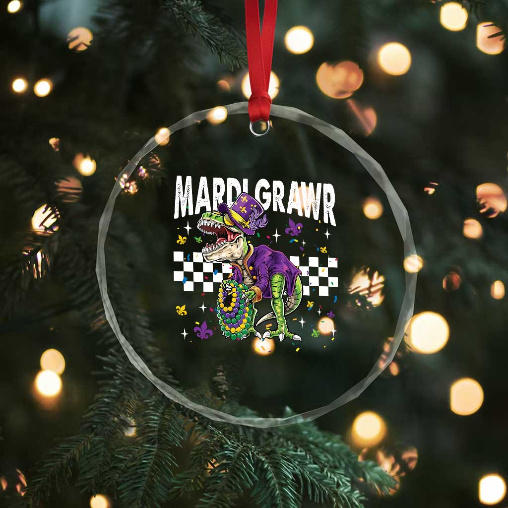 Funny Mardi Gras T-rex Dinosaur Crystal Glass Ornament Mardi Grawr Beads Carnival Party