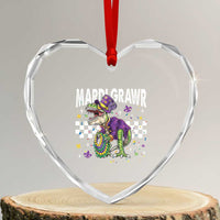Funny Mardi Gras T-rex Dinosaur Heart Crystal Glass Ornament Mardi Grawr Beads Carnival Party