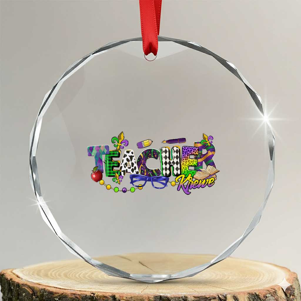 Funny Mardi Gras Teacher Krewe Crystal Glass Ornament Parade Carnival School Beads