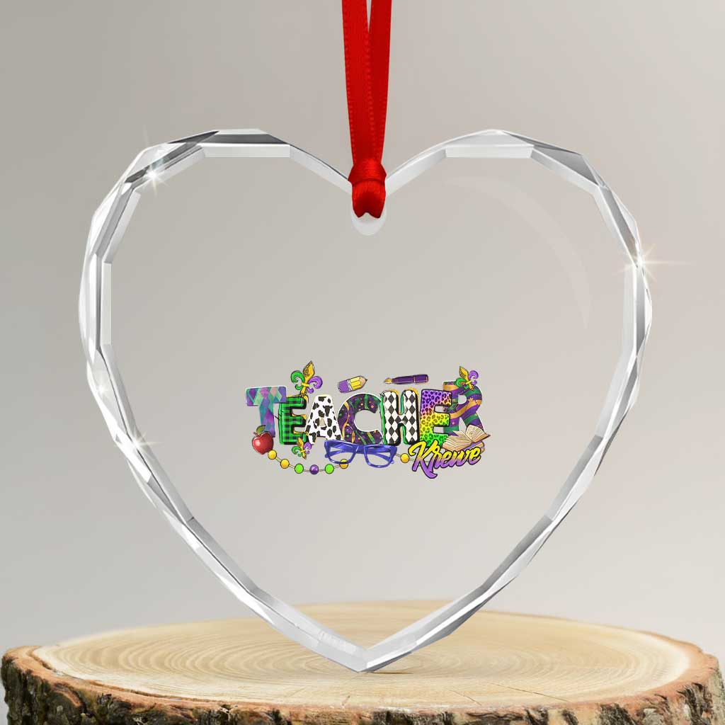 Funny Mardi Gras Teacher Krewe Heart Crystal Glass Ornament Parade Carnival School Beads