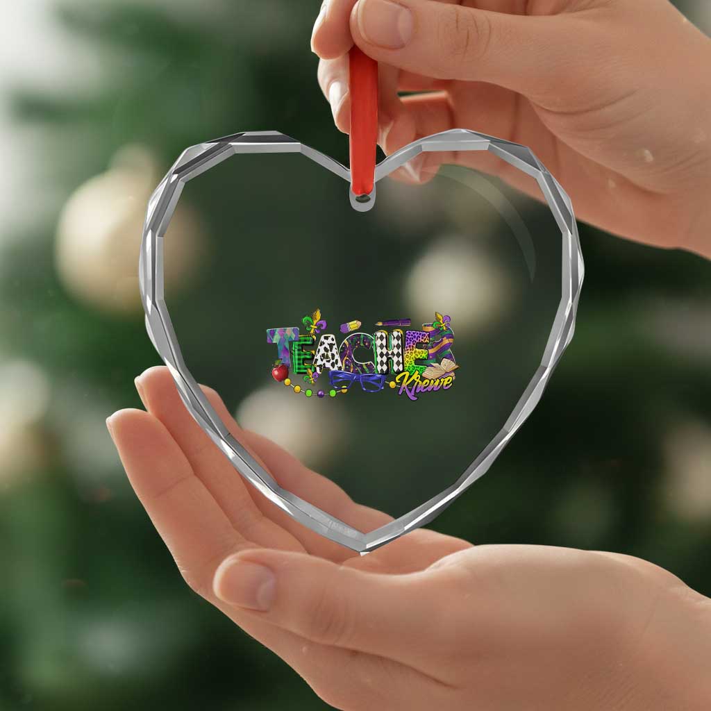 Funny Mardi Gras Teacher Krewe Heart Crystal Glass Ornament Parade Carnival School Beads