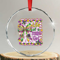 Funny Mardi Gras Throw Girl Life Crystal Glass Ornament Coquette Bow Carnival