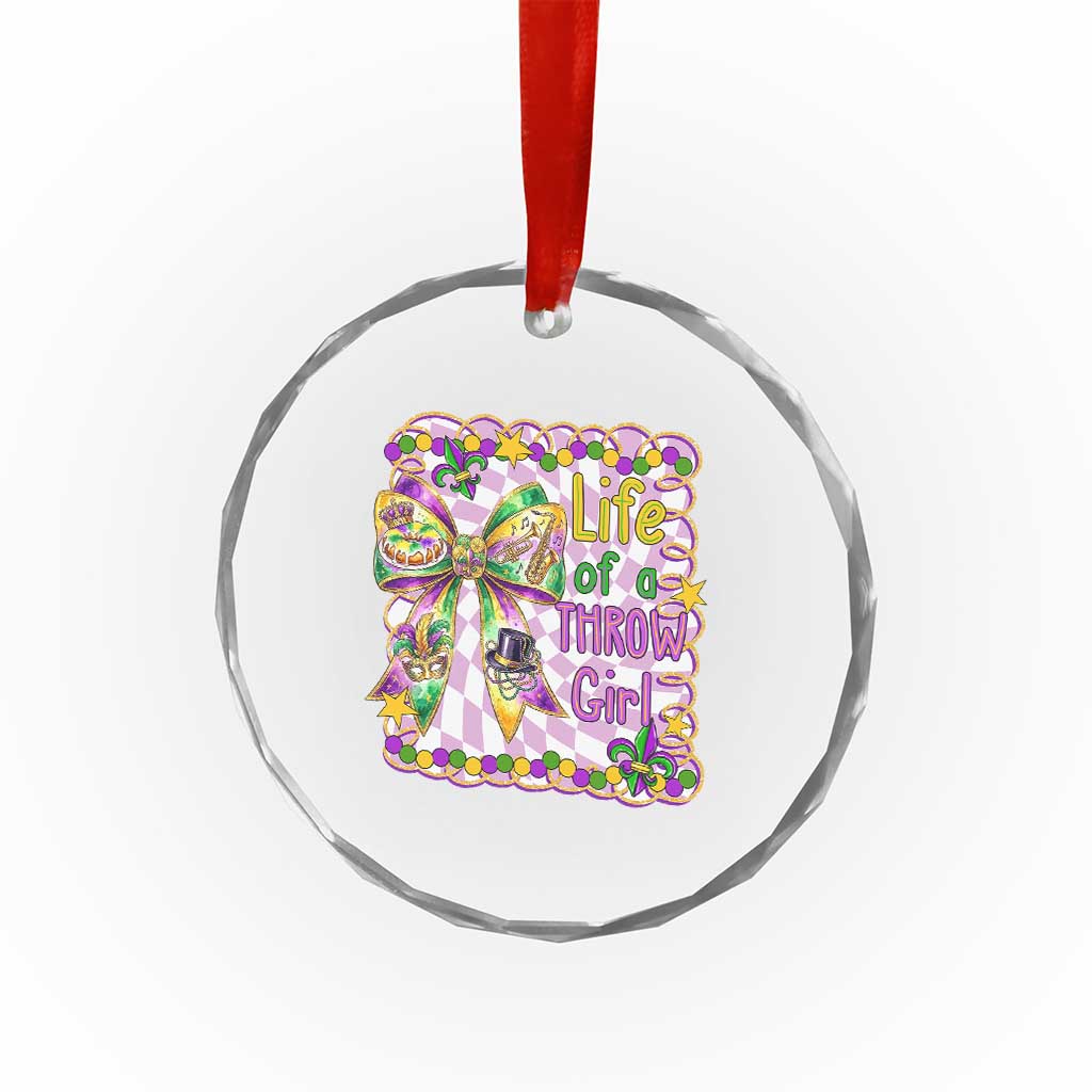 Funny Mardi Gras Throw Girl Life Crystal Glass Ornament Coquette Bow Carnival