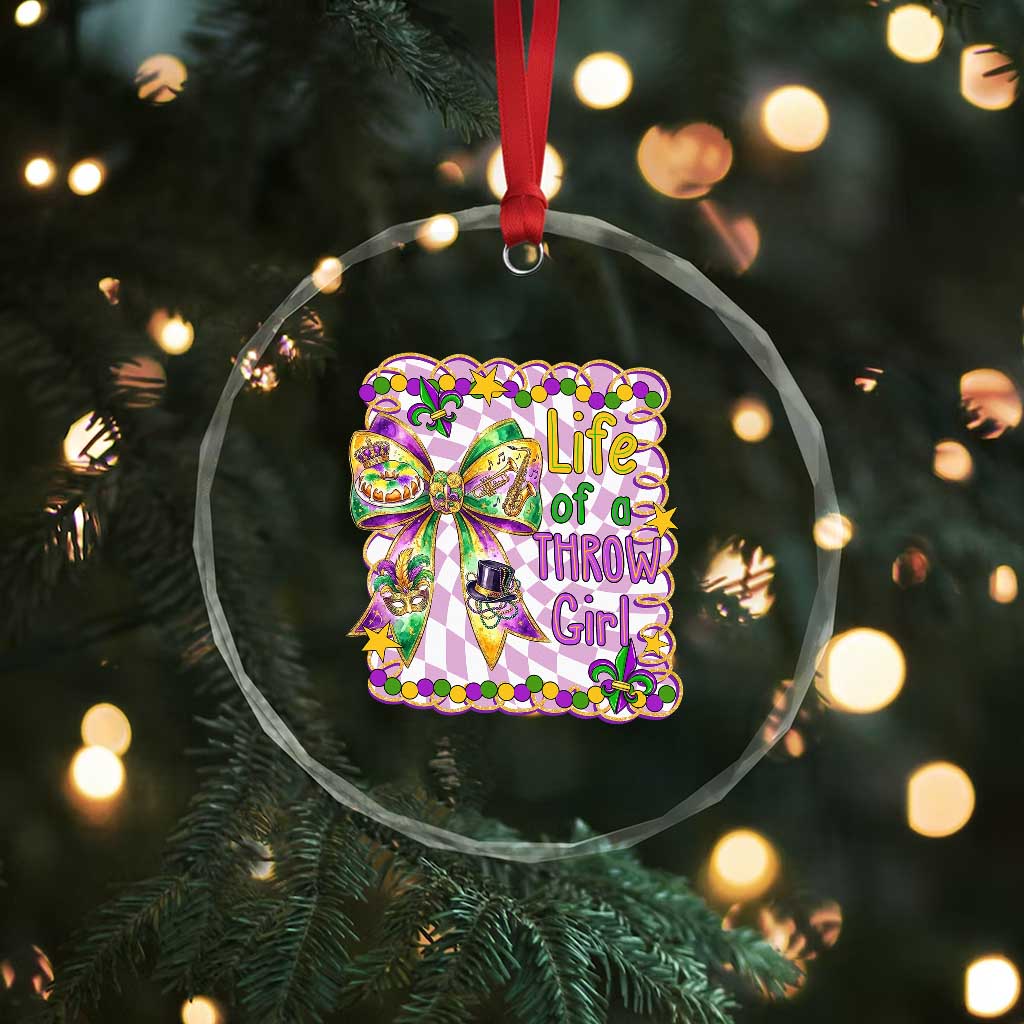 Funny Mardi Gras Throw Girl Life Crystal Glass Ornament Coquette Bow Carnival