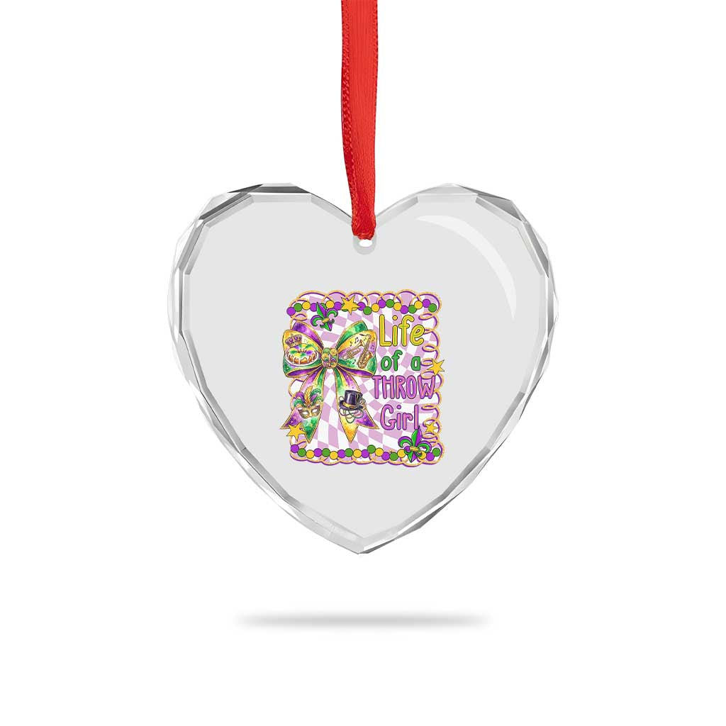 Funny Mardi Gras Throw Girl Life Heart Crystal Glass Ornament Coquette Bow Carnival