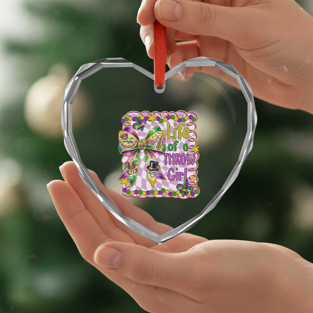 Funny Mardi Gras Throw Girl Life Heart Crystal Glass Ornament Coquette Bow Carnival