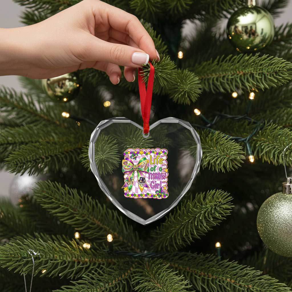 Funny Mardi Gras Throw Girl Life Heart Crystal Glass Ornament Coquette Bow Carnival