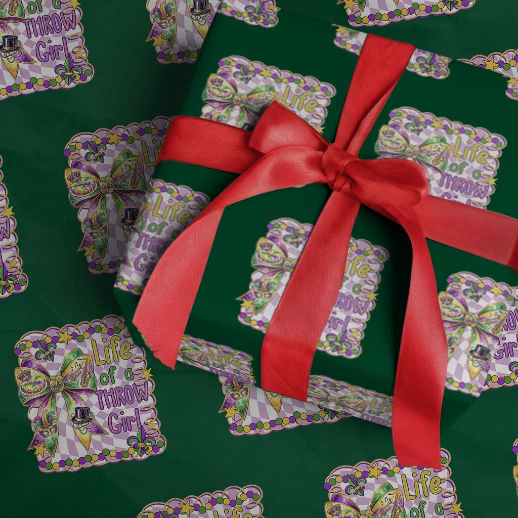 Funny Mardi Gras Throw Girl Life Wrapping Paper Roll Coquette Bow Carnival