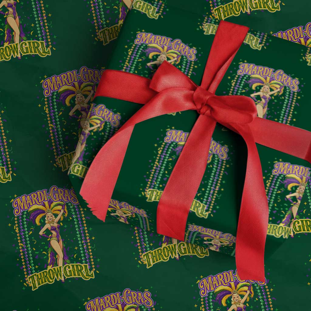 Funny Mardi Gras Throw Girl Wrapping Paper Roll New Orleans Carnival Beads