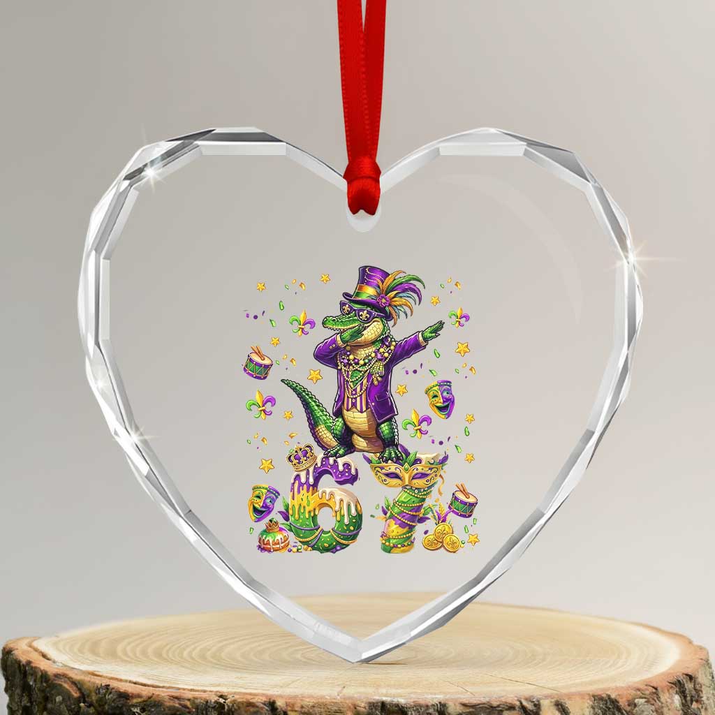 Funny Mardigator Alligator Six Seven Meme Heart Crystal Glass Ornament Mardi Gras Gifts