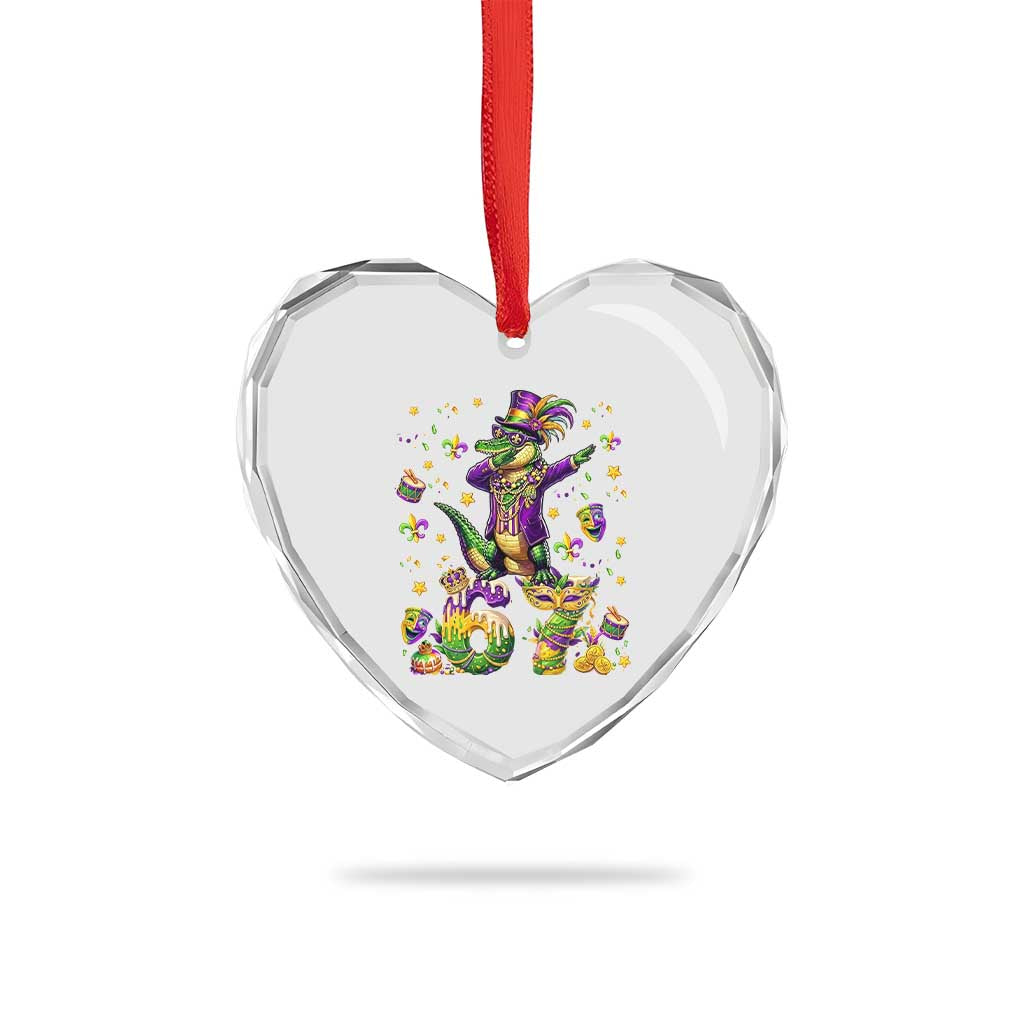 Funny Mardigator Alligator Six Seven Meme Heart Crystal Glass Ornament Mardi Gras Gifts