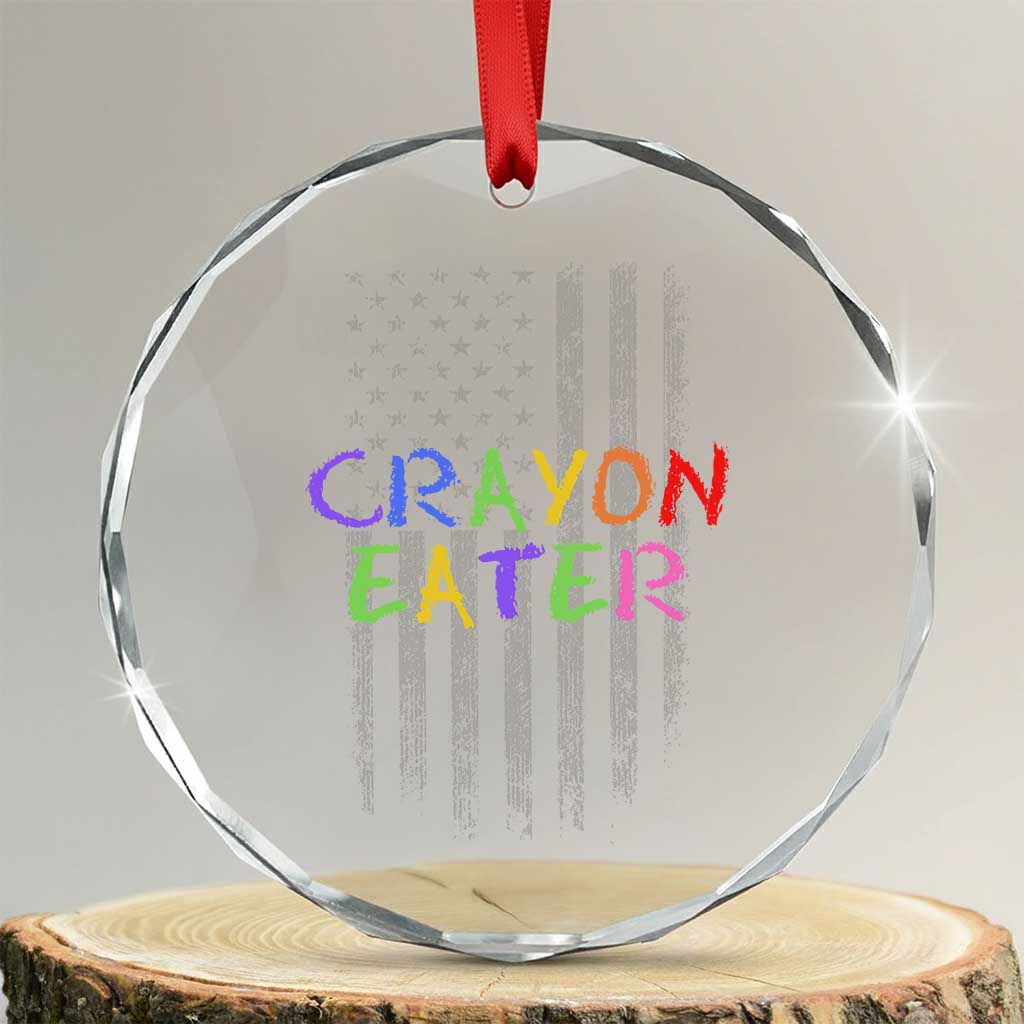 Funny Marine Military Veteran Crystal Glass Ornament Crayon Eater American Flag - Wonder Print Shop