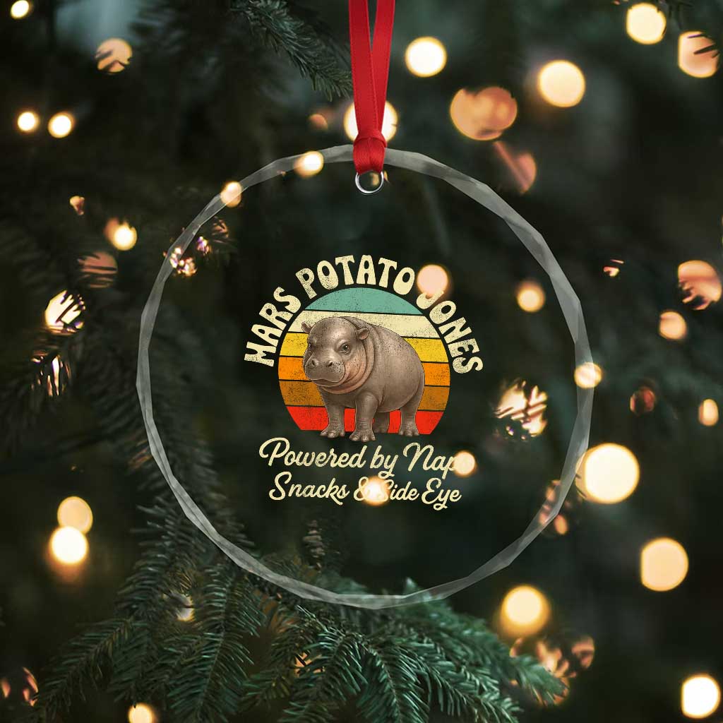 Funny Mars Potato Jones Crystal Glass Ornament Powered by Naps Snacks Side Eye Pygmy Hippo