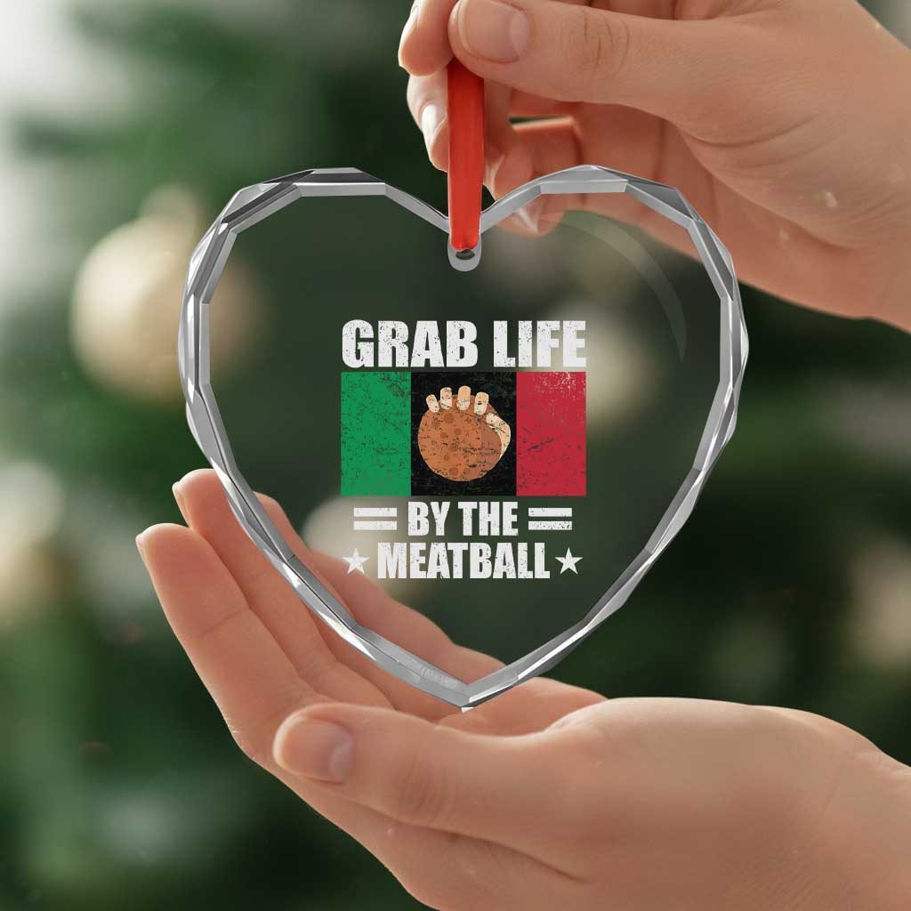 Funny Meatball Heart Crystal Glass Ornament Italian Food Italy Flag - Wonder Print Shop