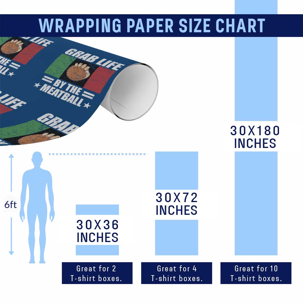 Funny Meatball Wrapping Paper Roll Italian Food Italy Flag - Wonder Print Shop