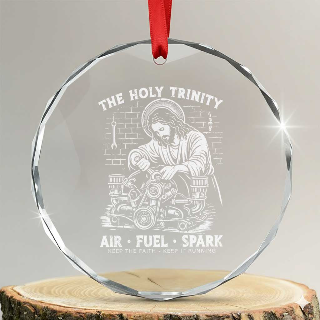 Funny Mechanic Jesus Holy Trinity Air Fuel Spark Crystal Glass Ornament Christian Car Lover Humor Gift for Gearheads