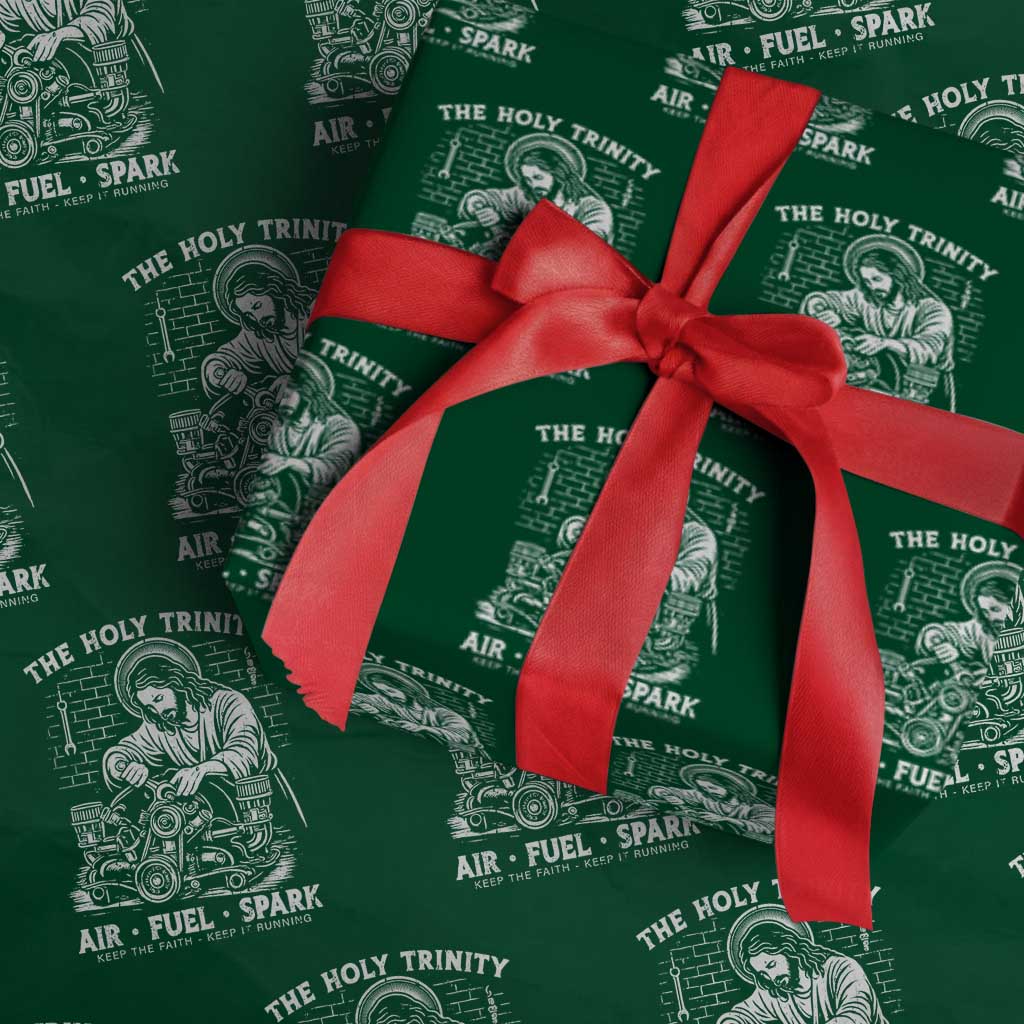 Funny Mechanic Jesus Holy Trinity Air Fuel Spark Wrapping Paper Roll Christian Car Lover Humor Gift for Gearheads