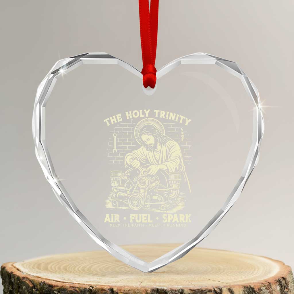 Funny Mechanic Jesus Holy Trinity Air Fuel Spark Vintage Heart Crystal Glass Ornament Christian Car Lover Humor Gift for Gearheads