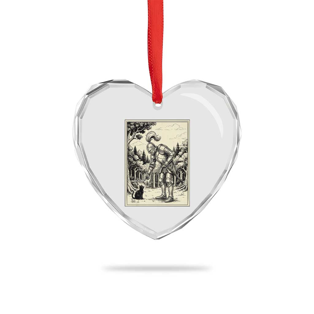 Funny Medieval Knight Boop Black Cat Heart Crystal Glass Ornament Renaissance Fantasy Cat Lover