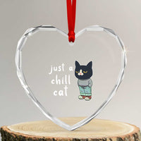 Funny Meme Just A Chill Cat Heart Crystal Glass Ornament - Wonder Print Shop
