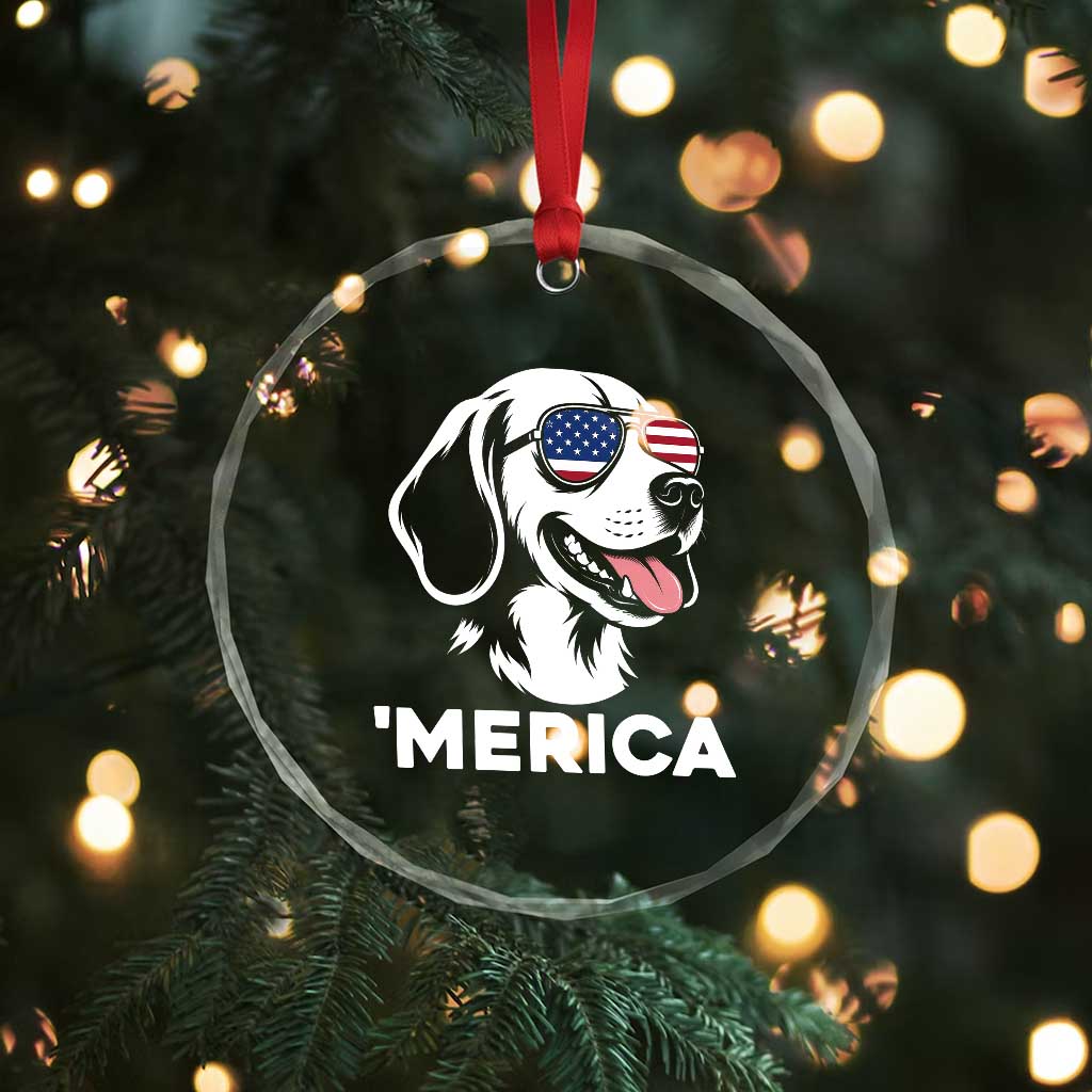 Funny Merica Beagle Lover 4th Of July Crystal Glass Ornament Patriotic Dog Gift