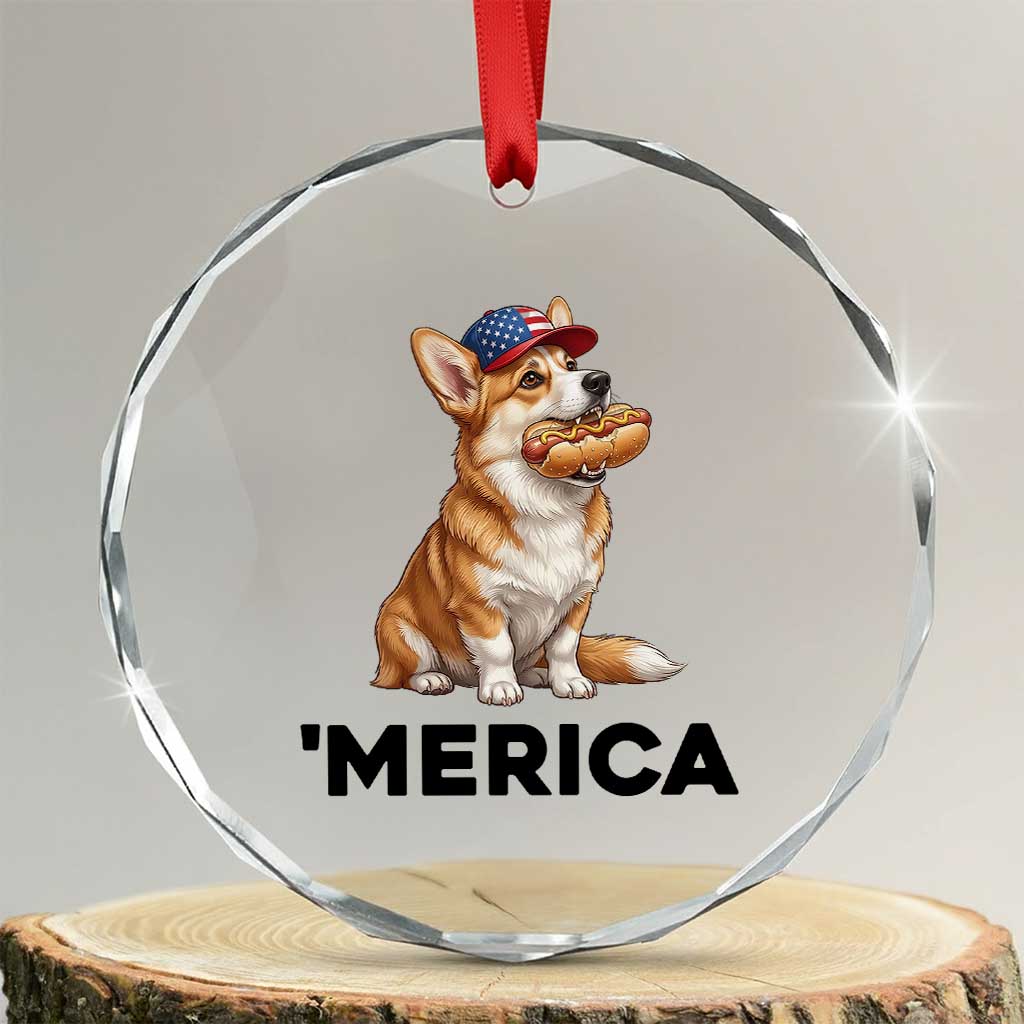 Funny Merica Corgi Lover 4th Of July Crystal Glass Ornament Patriotic Dog Gift