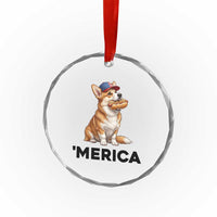 Funny Merica Corgi Lover 4th Of July Crystal Glass Ornament Patriotic Dog Gift