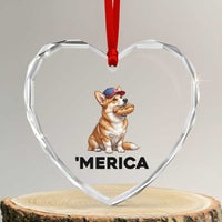 Funny Merica Corgi Lover 4th Of July Heart Crystal Glass Ornament Patriotic Dog Gift
