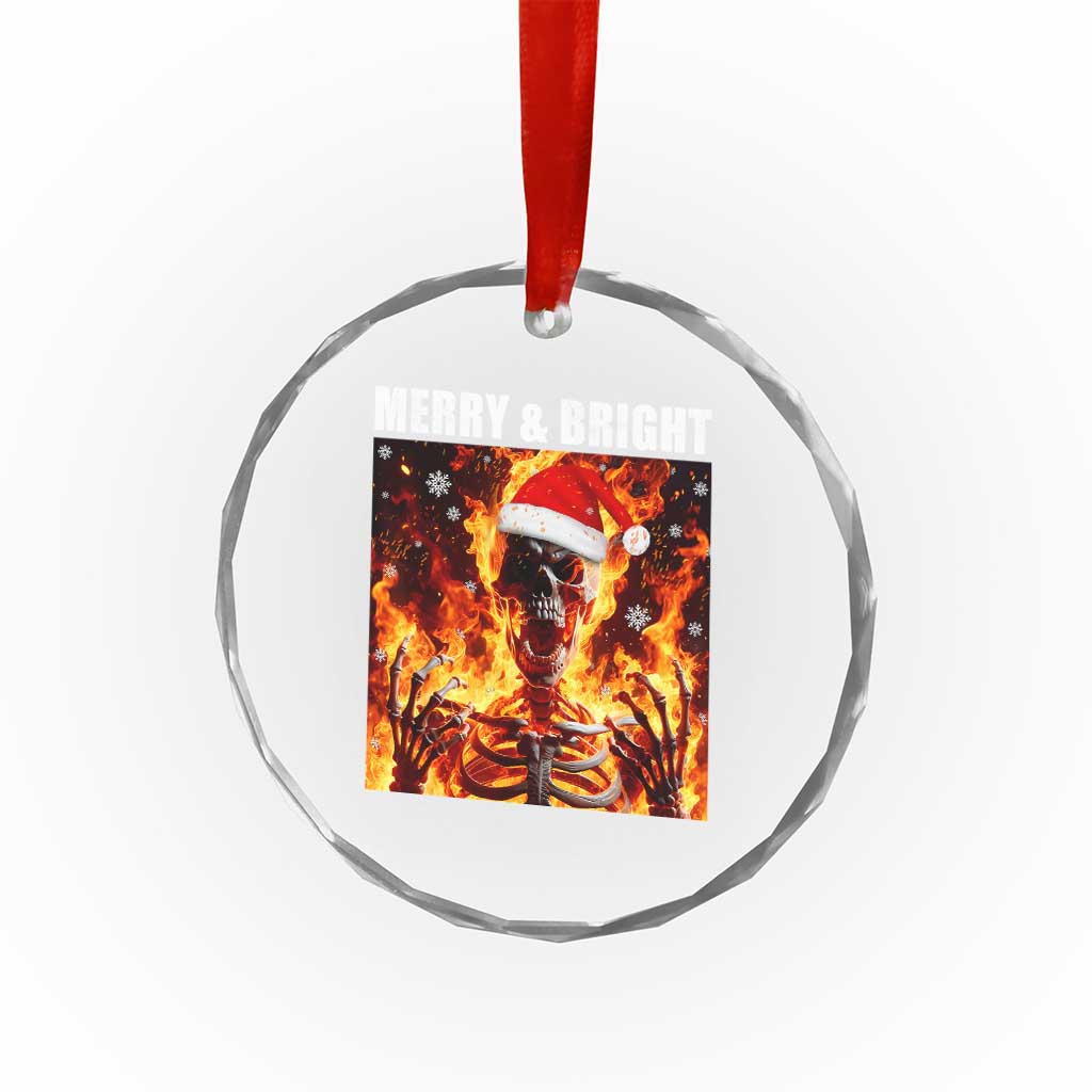 Funny Merry And Bright Crystal Glass Ornament Christmas Chaos Xmas Skeleton Fire Flames - Wonder Print Shop