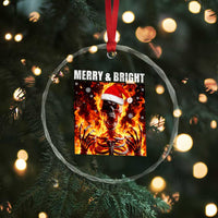 Funny Merry And Bright Crystal Glass Ornament Christmas Chaos Xmas Skeleton Fire Flames - Wonder Print Shop