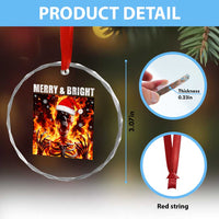 Funny Merry And Bright Crystal Glass Ornament Christmas Chaos Xmas Skeleton Fire Flames - Wonder Print Shop