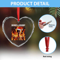 Funny Merry And Bright Heart Crystal Glass Ornament Christmas Chaos Xmas Skeleton Fire Flames - Wonder Print Shop